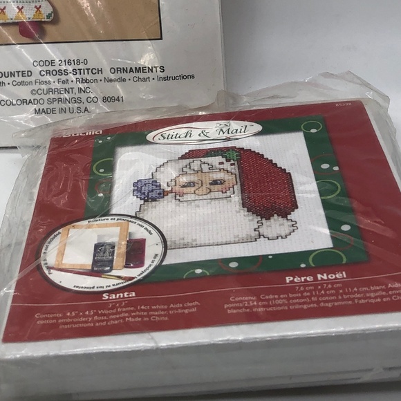 Bucilla “Stitch & Mail” Santa + Current 3 Bells Counted Cross-Stitch Ornaments - Picture 3 of 11